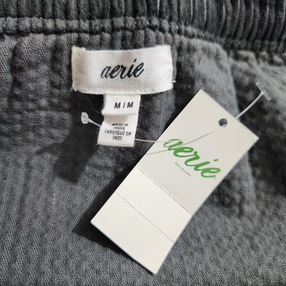 Aerie Corduroy Micro Mini Skirt Front Slit Elastic Waist Dark Grey Medium New - Picture 10 of 12